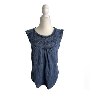 Lucky Brand Denim Cotton Embroidered Cap Sleeve Top sz S